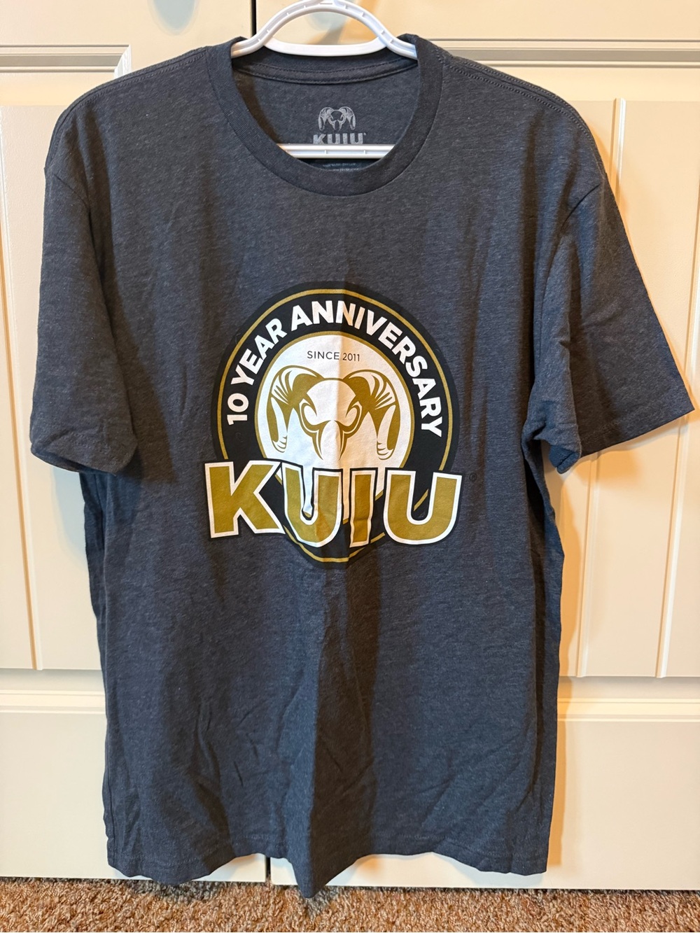 KUIU Charcoal Tee with Gold and White Anniversary Logo